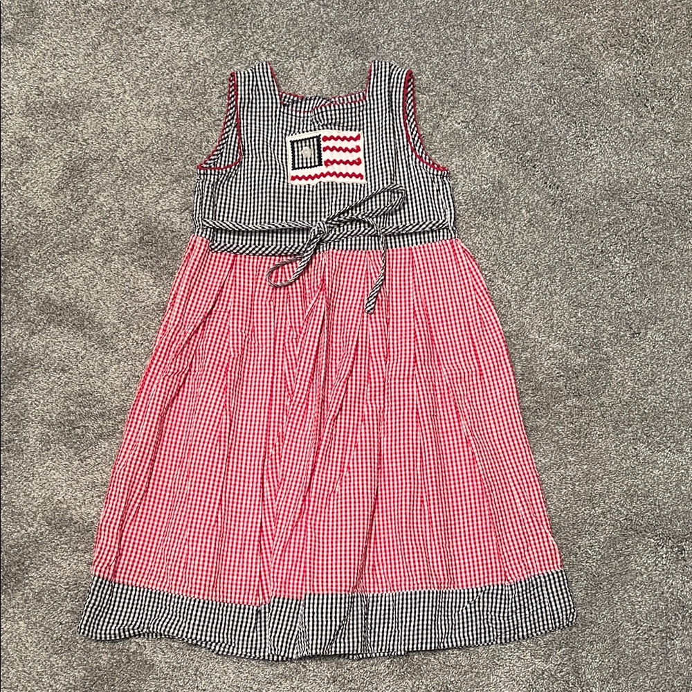 Kids red white and blue checkered patriotic dress